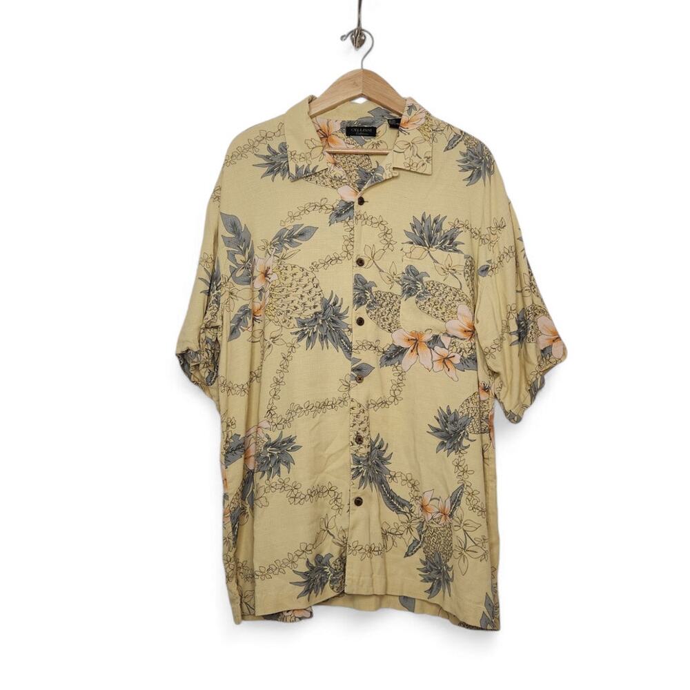 Silk Button Cellinni XXL Hawaiian Shirt Pineapple Floral Beach Cover Dad Core